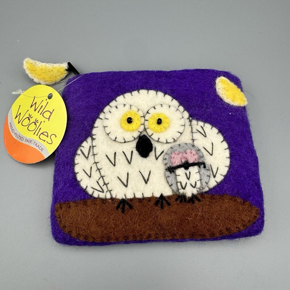 Felt Coin Purse - Snowy Owl Mom & Baby - Wild‎ Woolies Fair Trade - Cute Fun